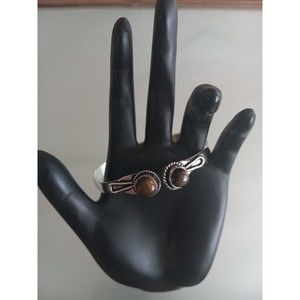 Tiger's Eye Gemstone 925 Silver Plated Cuff Bracelet Beauty Jewelry